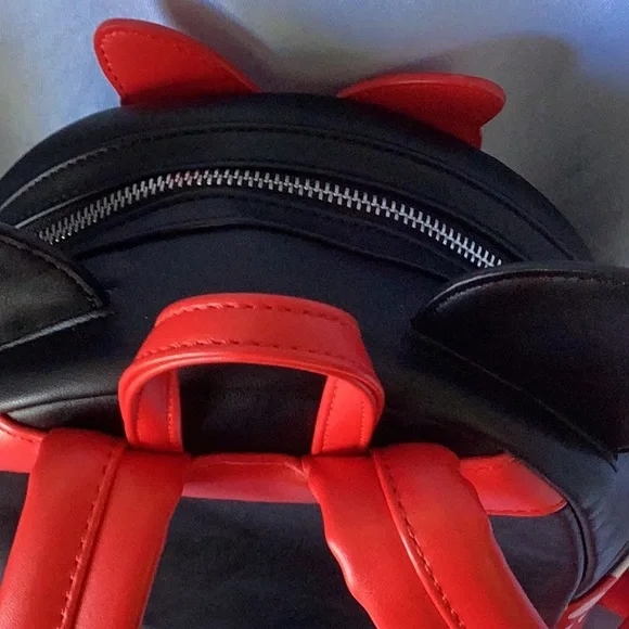 Loungefly Minnie Mouse Backpack Black and Red with Ears and Bow - Picture 4 of 16